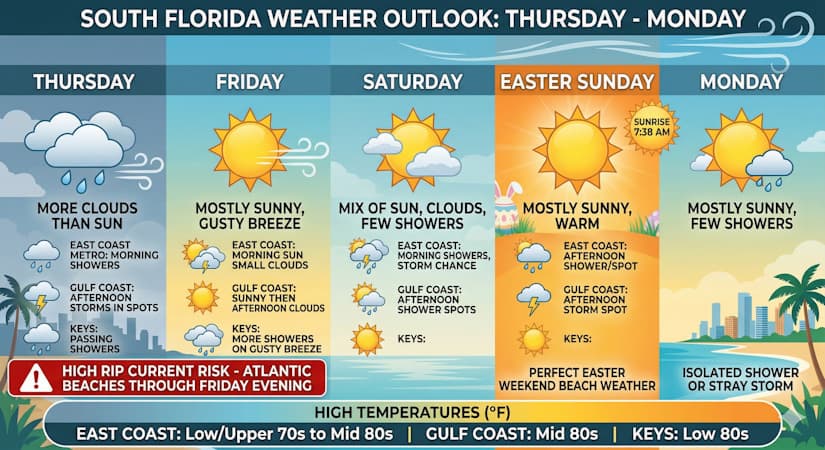Gusty Winds and Rip Currents Lead Into a Mostly Sunny Easter Weekend