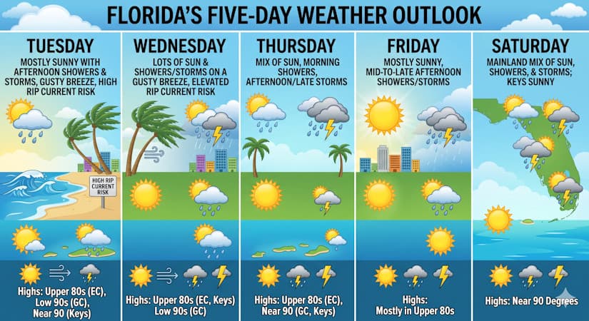 Sun, Gusty Breezes, and Shifting Storms Anchor the Week’s Forecast