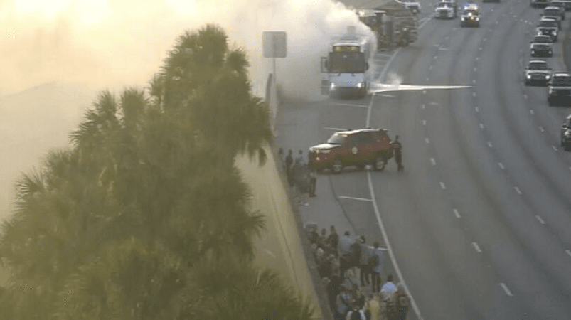 Traffic trouble in Miami after bus catches fire; no injuries reported