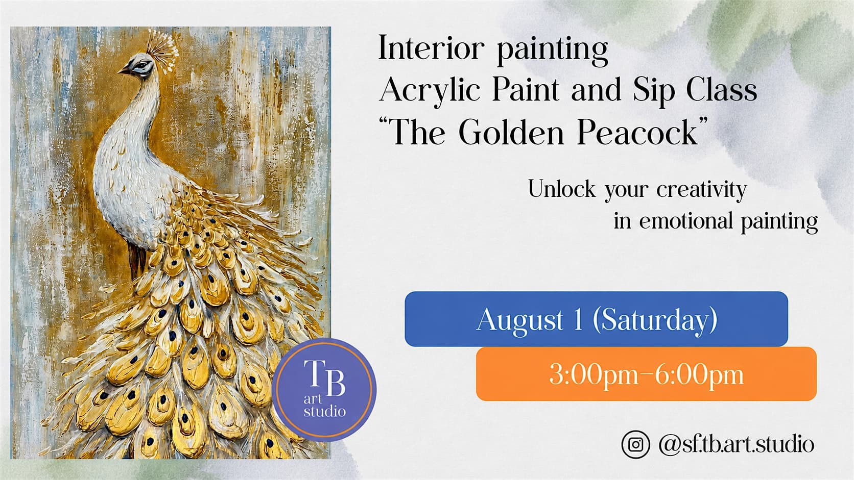 Interior painting Acrylic+texture+gold leaf “The Golden Peacock”