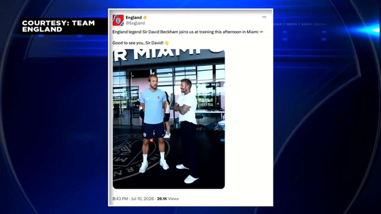 British soccer legend David Beckham greets Team England in Fort Lauderdale during preparations for quarterfinals