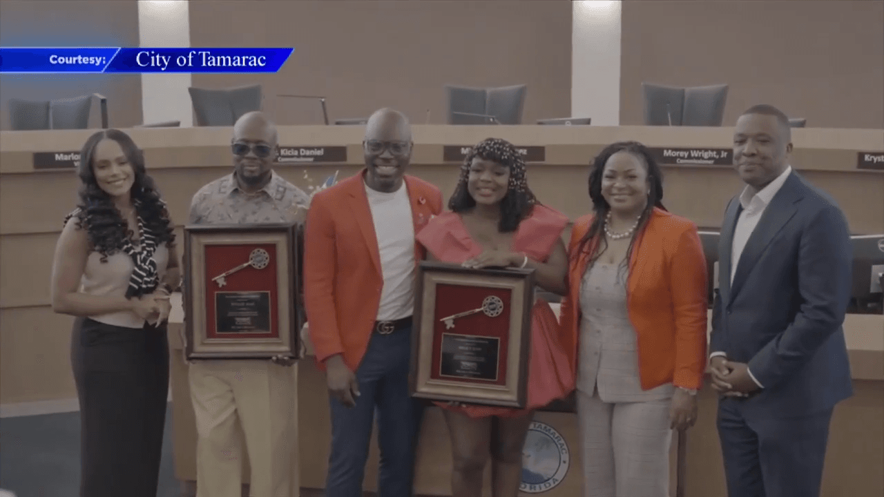 City of Tamarac celebrates singer Wyclef Jean, sister with key to the city to kick off Haitian Heritage Month