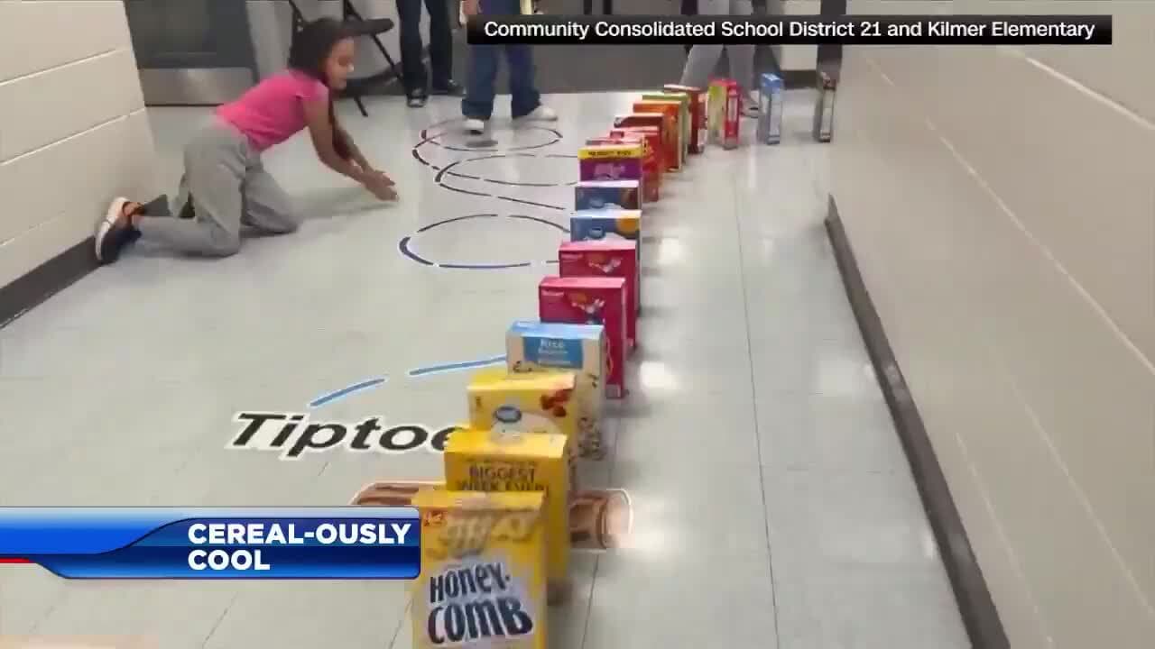 Illinois students create cereal domino-like display to support local food banks