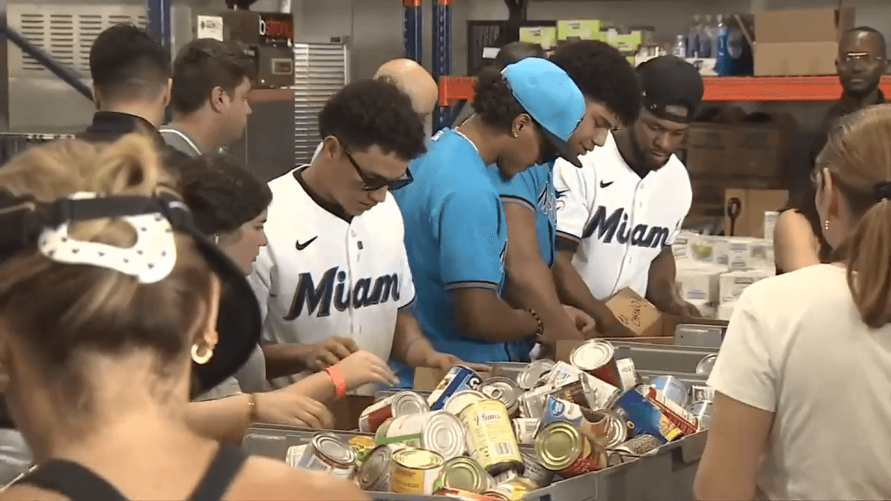 Miami Marlins assist volunteers at GEM to pack supplies for Venezuela earthquake victims