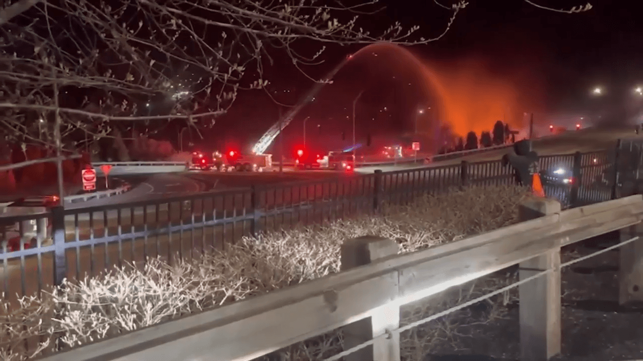 Oil tanker crash in Kentucky leaves interstate in flames with fire crews fighting blaze