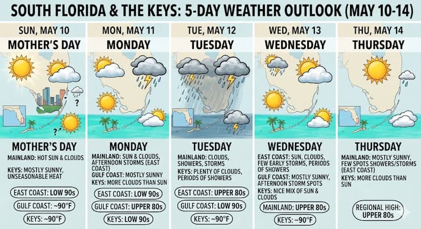 Scorching Mother’s Day Sunshine Precedes a Humid Workweek of Scattered Storms
