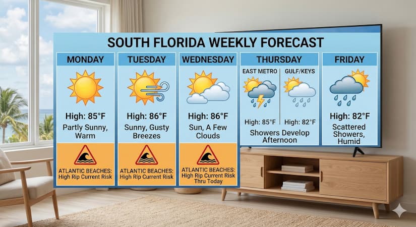 South Florida Basks in Sunshine Before Midweek Coastal Breezes and Late-Week Showers Return