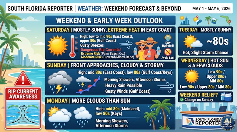 South Florida Braces For Extreme Saturday Heat Before Stormy Sunday Front Brings Relief And High Rip Current Risk