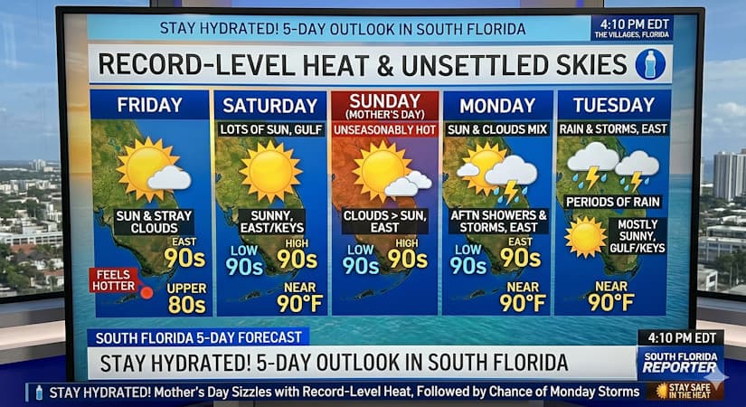 South Florida Braces For Sizzling Mother’s Day Weekend With Record-Level Heat And Unsettled Skies