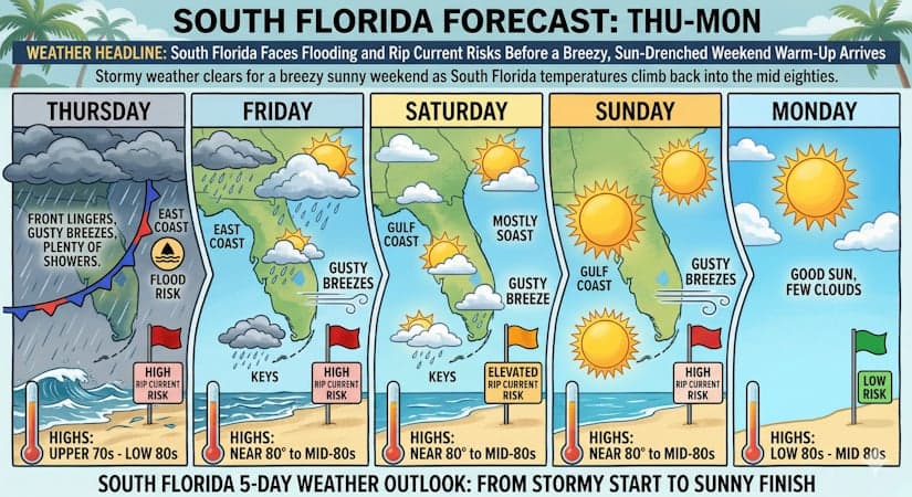 South Florida Faces Flooding and Rip Current Risks Before a Breezy, Sun-Drenched Weekend Warm-Up Arrives