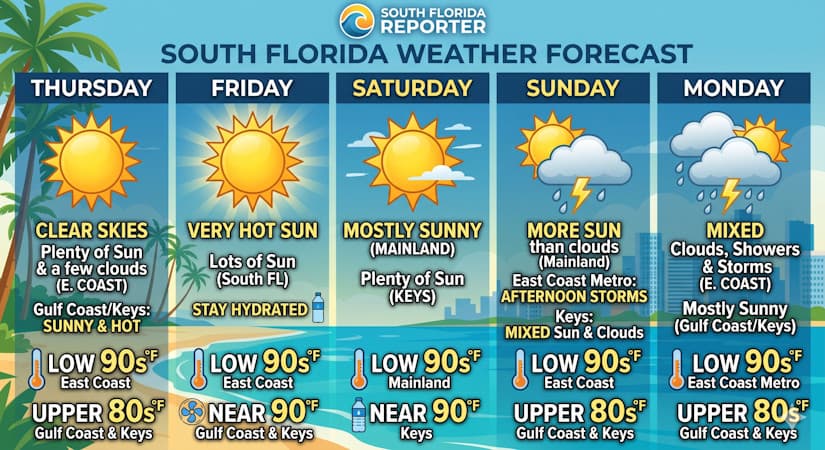 South Florida Forecast Calls For Persistent Heat Wave With Nineties Dominating The Region Through Early Next Week