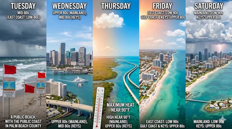 South Florida Forecast: Dangerous Coastal Rip Currents and Storms Tuesday Before Heat Reaches the Low Nineties