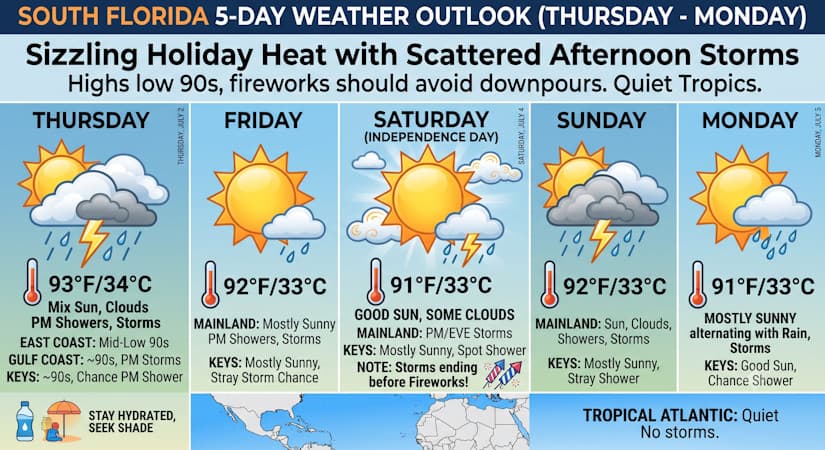 South Florida Fourth Of July Holiday Forecast Features Sizzling Heat And Scattered Afternoon Storms