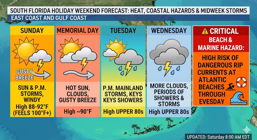 South Florida Holiday Weekend Weather: Intense Heat, Coastal Hazards, and Scattered Storms Ahead
