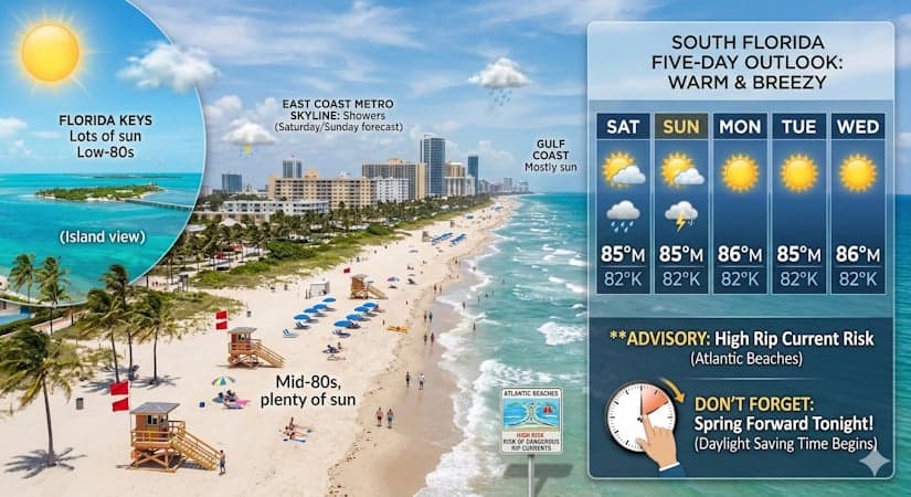 South Florida Sizzles Under Sunny Skies and Gusty Breezes Through Midweek