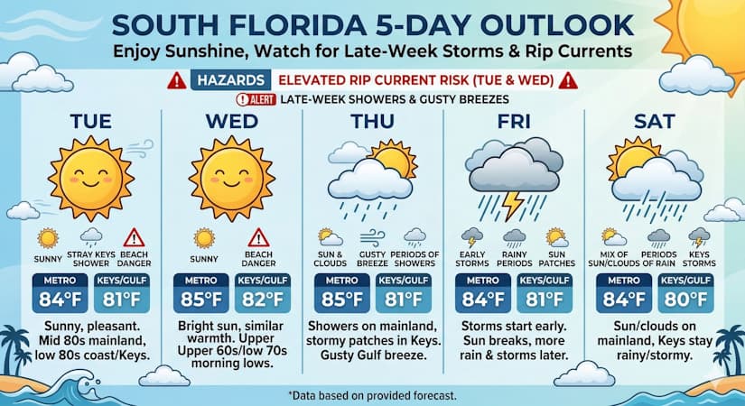 South Florida To See Mid-80s Heat Before Late-Week Storms And Rip Current Risks Return To Area Beaches