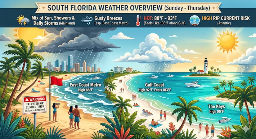 South Florida Weather: A Week of Sizzling Sun, Daily Storms, and Dangerous Beach Rip Currents