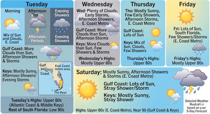 South Florida Weather: Afternoon Storms Transition To Sunny Skies With Highs Reaching Into The Low 90s