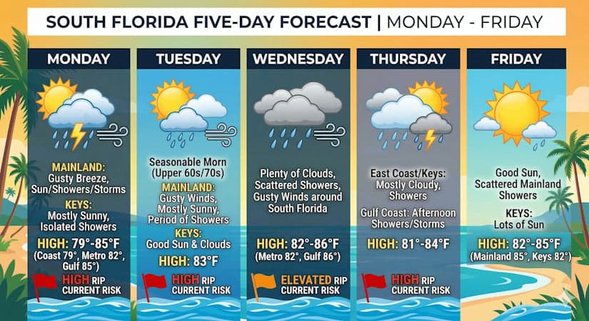 South Florida Weather: Gusty Breezes and Persistent Beach Hazards Through Friday