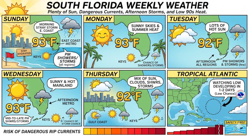 South Florida Weather: Scorching Nineties and Afternoon Storms Precede a Developing Tropical Low