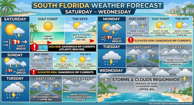 South Florida Weather: Sunny Starts Give Way To Midweek Storms And High Rip Current Risk