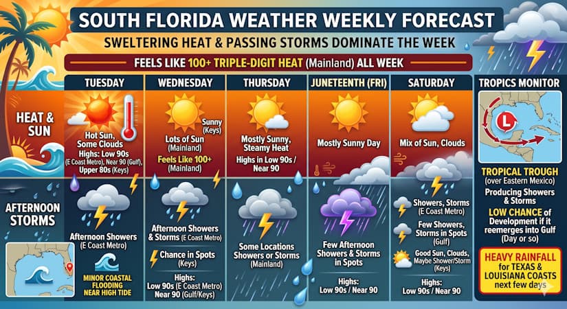 South Florida Weather: Sweltering Triple-Digit Heat and Passing Storms Dominate the Week