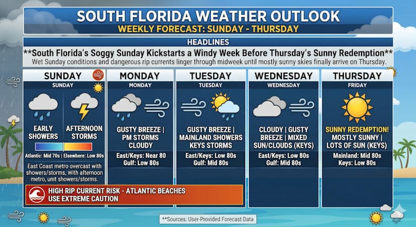 South Florida’s Soggy Sunday Kickstarts a Windy Week Before Thursday’s Sunny Redemption