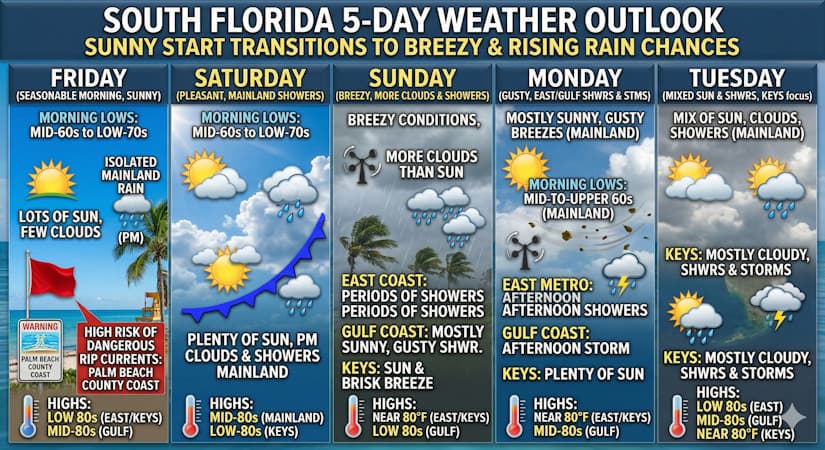 Sun-Soaked Start Gives Way to Breezy Winds and Rising Rain Chances Across South Florida