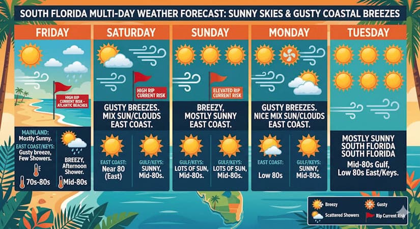 Sunny Skies and Gusty Breezes Define South Florida’s Multi-Day Outlook