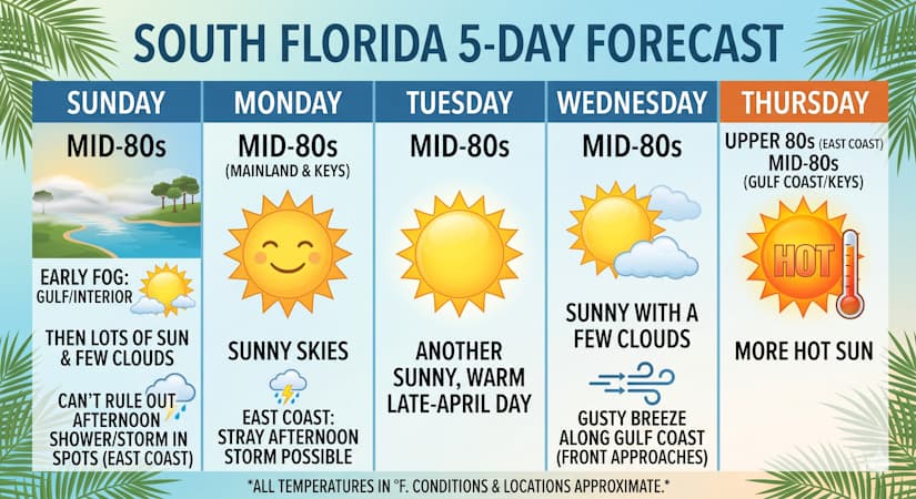 Sunny Skies And Warm Temperatures Highlight The South Florida Forecast Through The End Of April