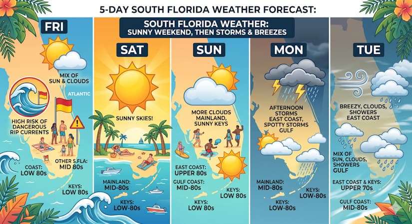 Sunny South Florida Weekend Precedes Return of Afternoon Storms and Breezy Midweek Conditions