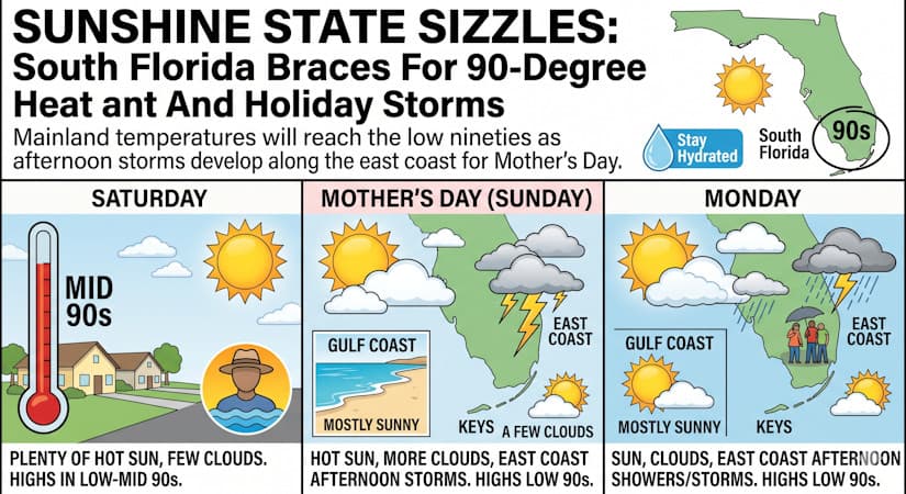 Sunshine State Sizzles: South Florida Braces For 90-Degree Heat And Holiday Storms