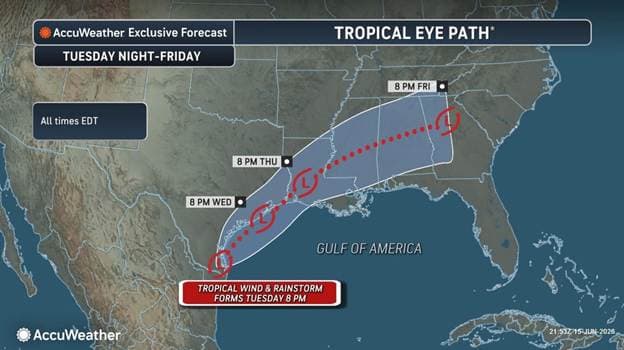 Tropical Rainstorm Path Tracked as Gulf Coast Braces for Massive Southern Soaker and Life-Threatening Flash Flood Risk (Video)