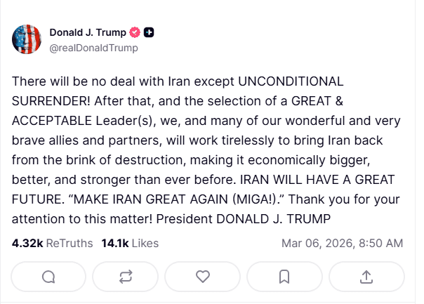 Trump Demands Unconditional Surrender as Iran War Escalates; Gas Prices Soar Amid Growing Domestic Public Anxiety (Video)