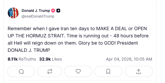 Trump Issues Final 48-Hour Ultimatum to Iran as Search Crews Hunt for a Missing American Aviator (Video)