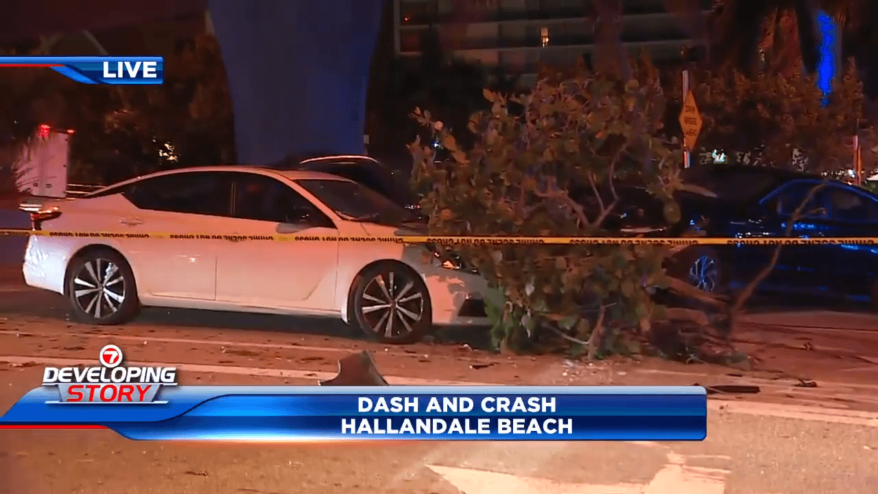 Wanted man arrested after police pursuit ends in crash on Hallandale Beach; no injuries reported