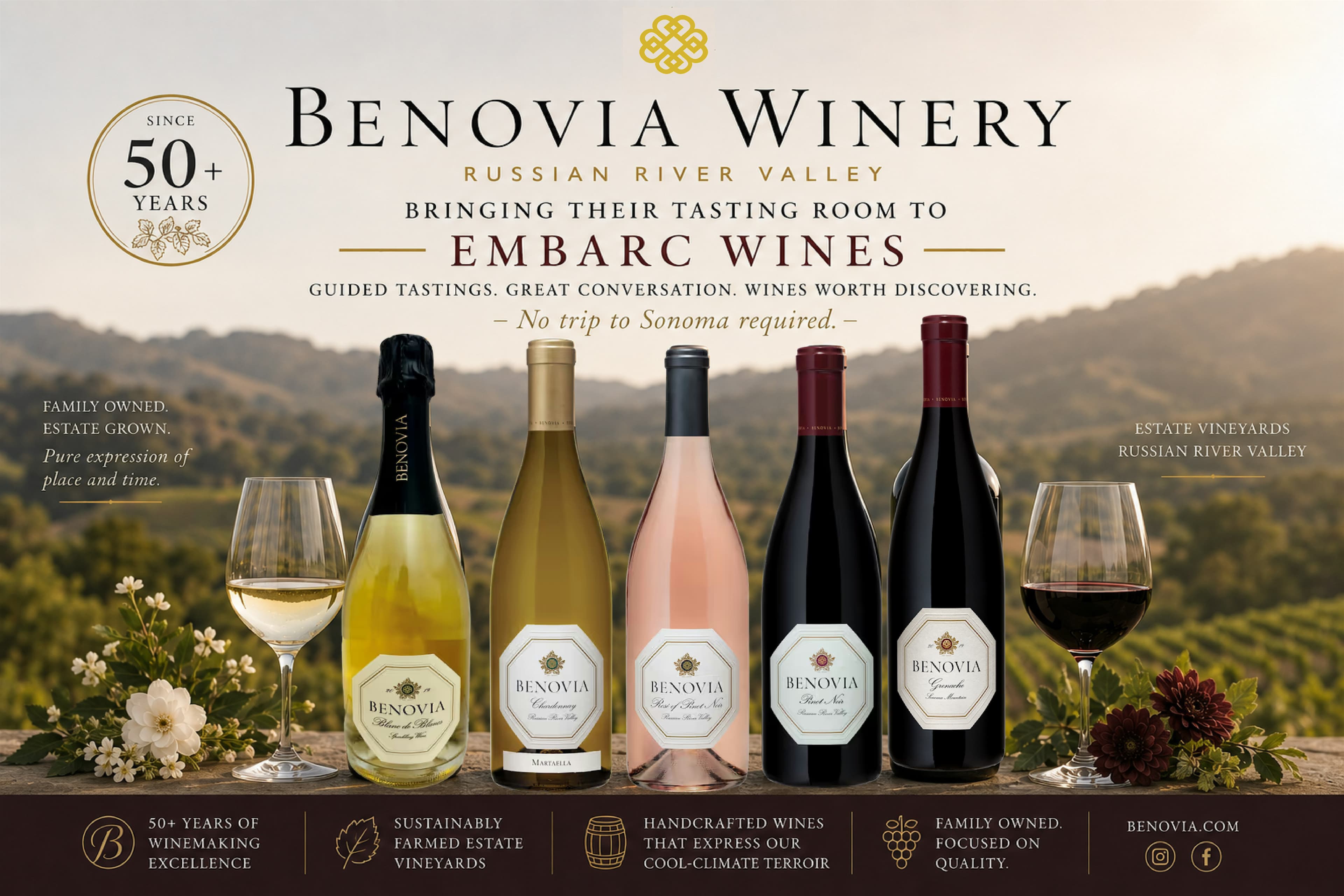 Exclusive Benovia Winery Wine Tasting at Embarc Wines